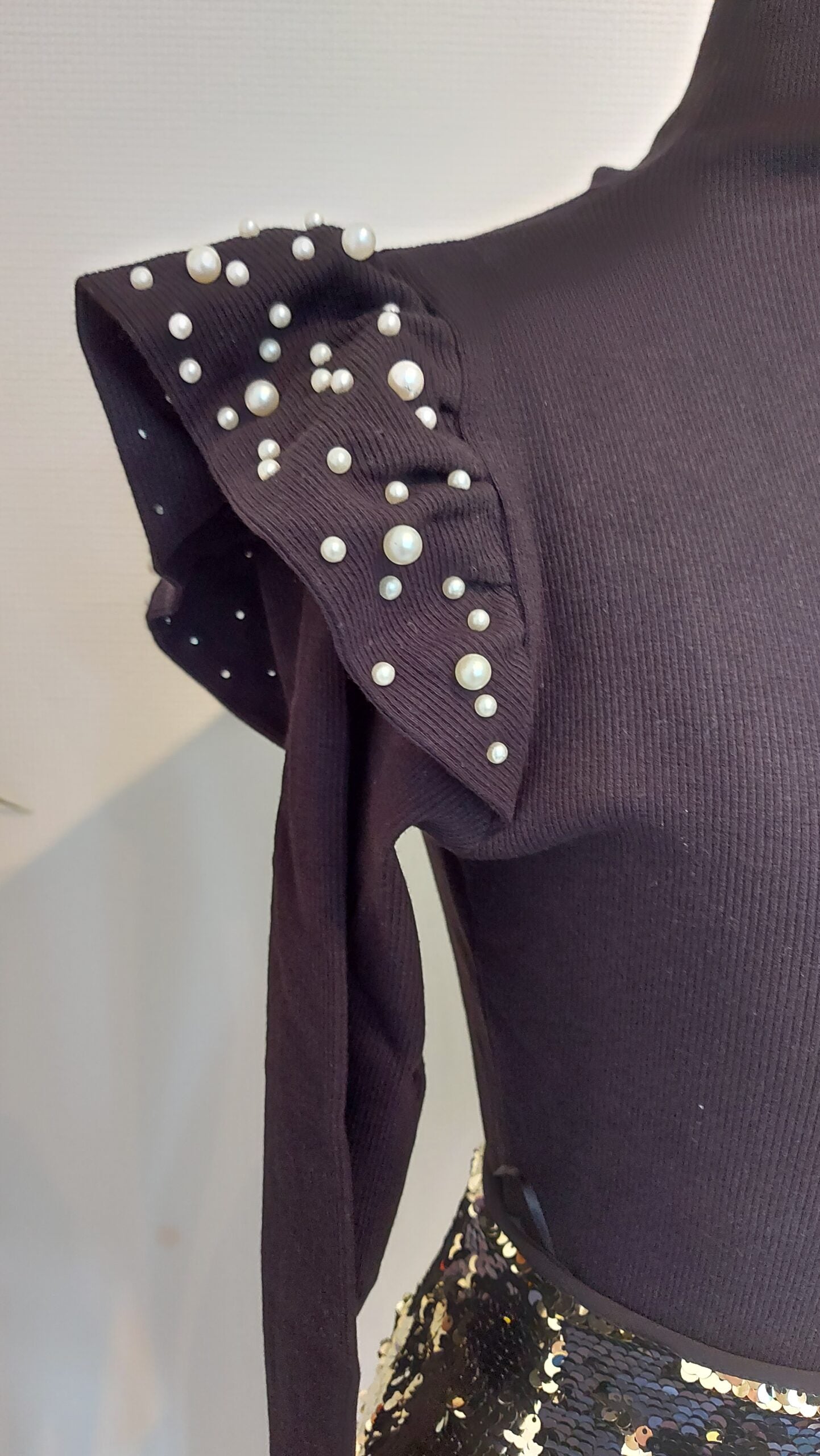 Black Ribbed Knit Blouse