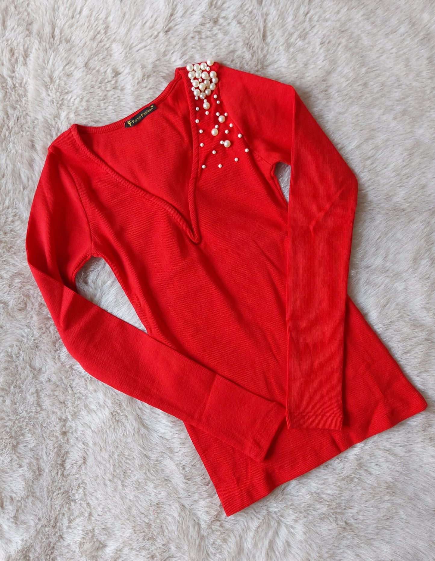 Sonia Ribbed Knit Red Blouse