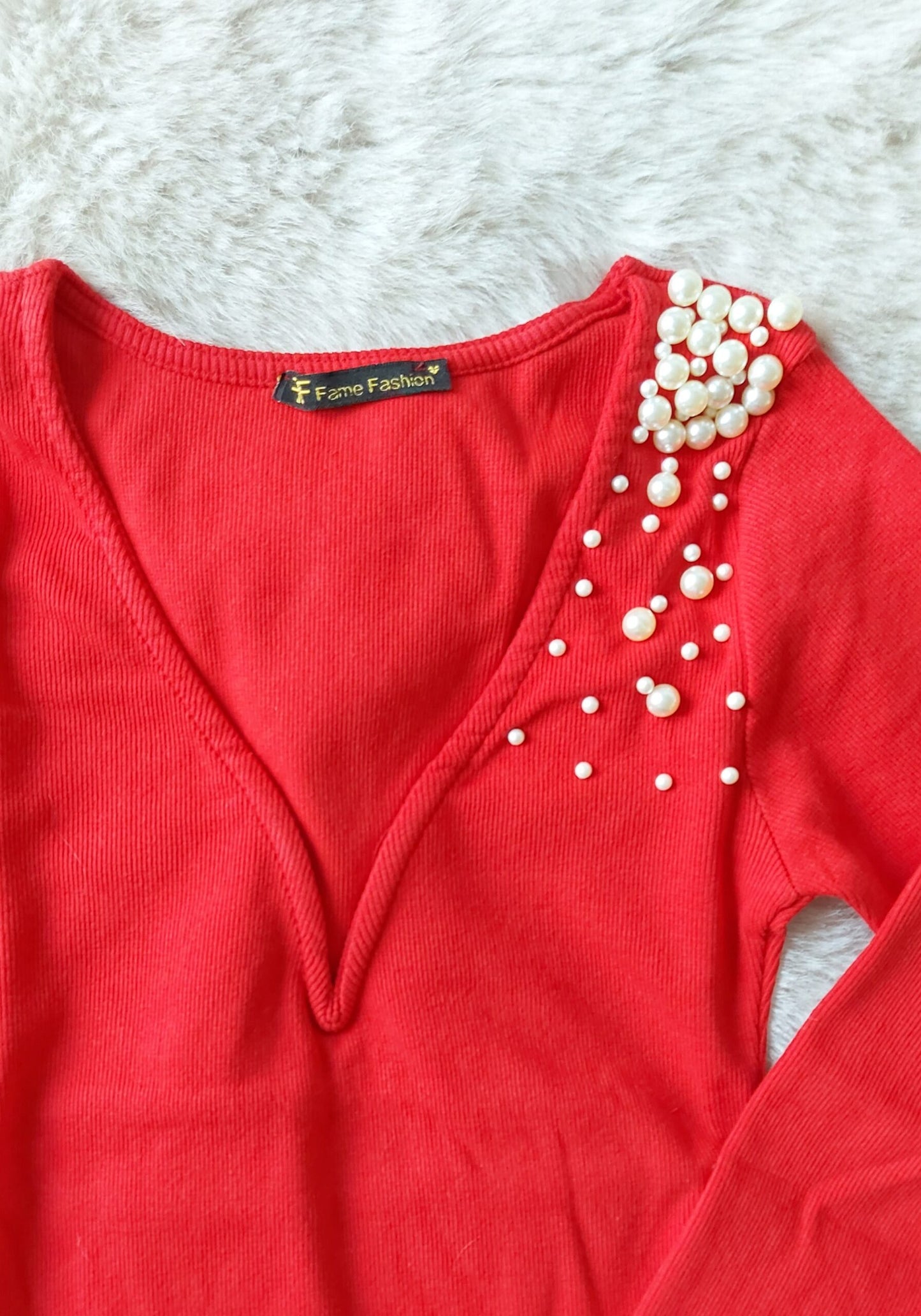 Sonia Ribbed Knit Red Blouse
