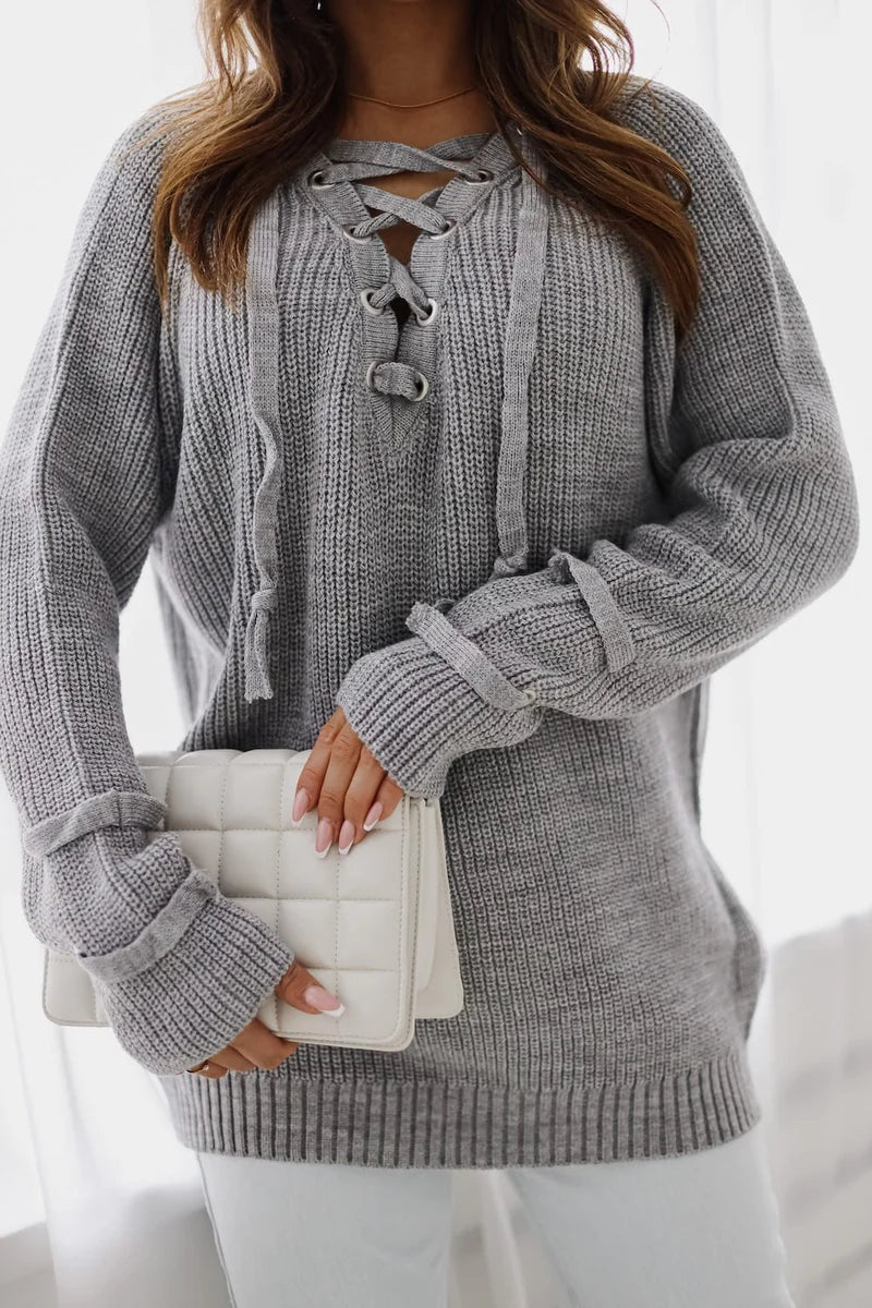 Noemi Tied-Neck Grey Sweater