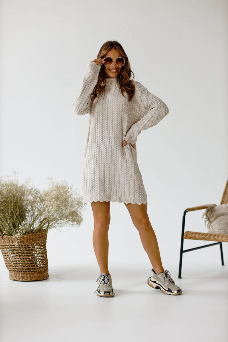 Emma Zigzag Tunic Beige Dress