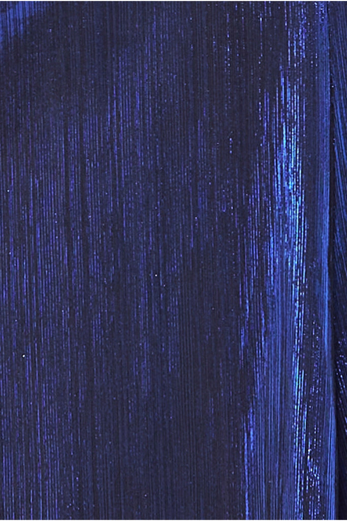 Plunge Neck Pleated Foil Maxi Dress - Royalblue DR3791