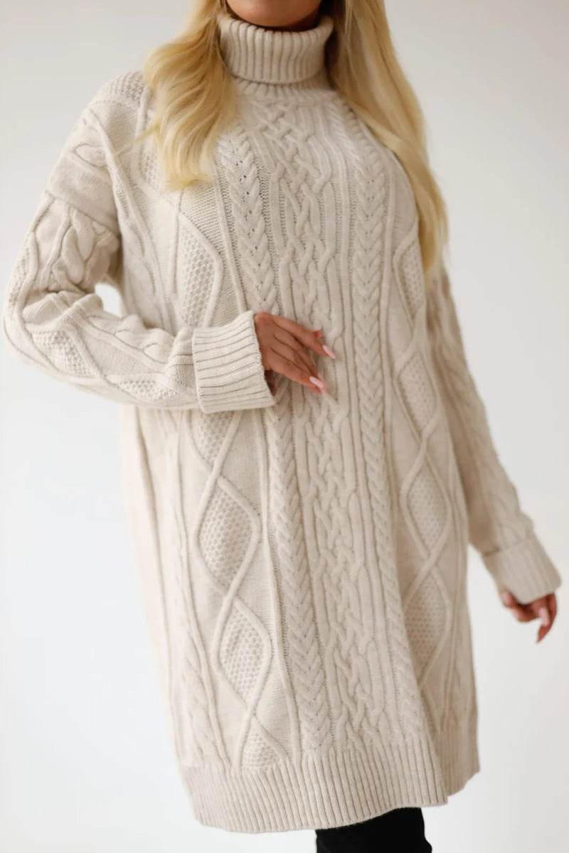 Mandana Beige Turtleneck Dress - Biamonde