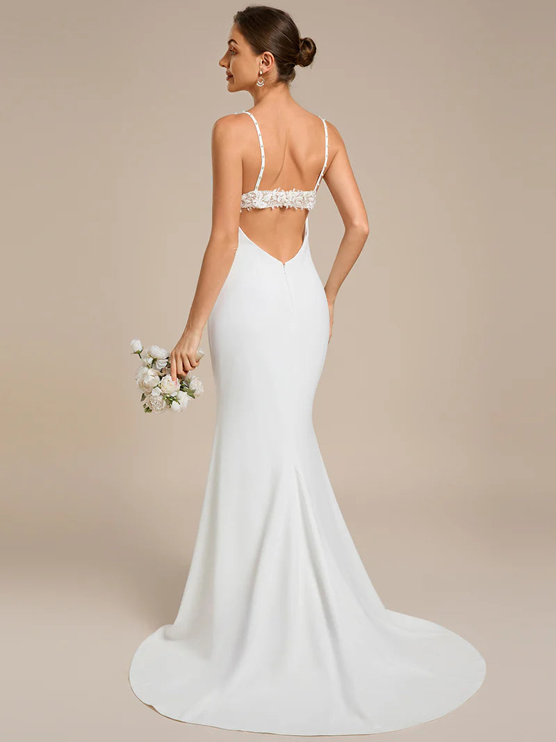 Bodycon Wedding Dress with Square Neckline – Sleeveless, Floor-Length Gown