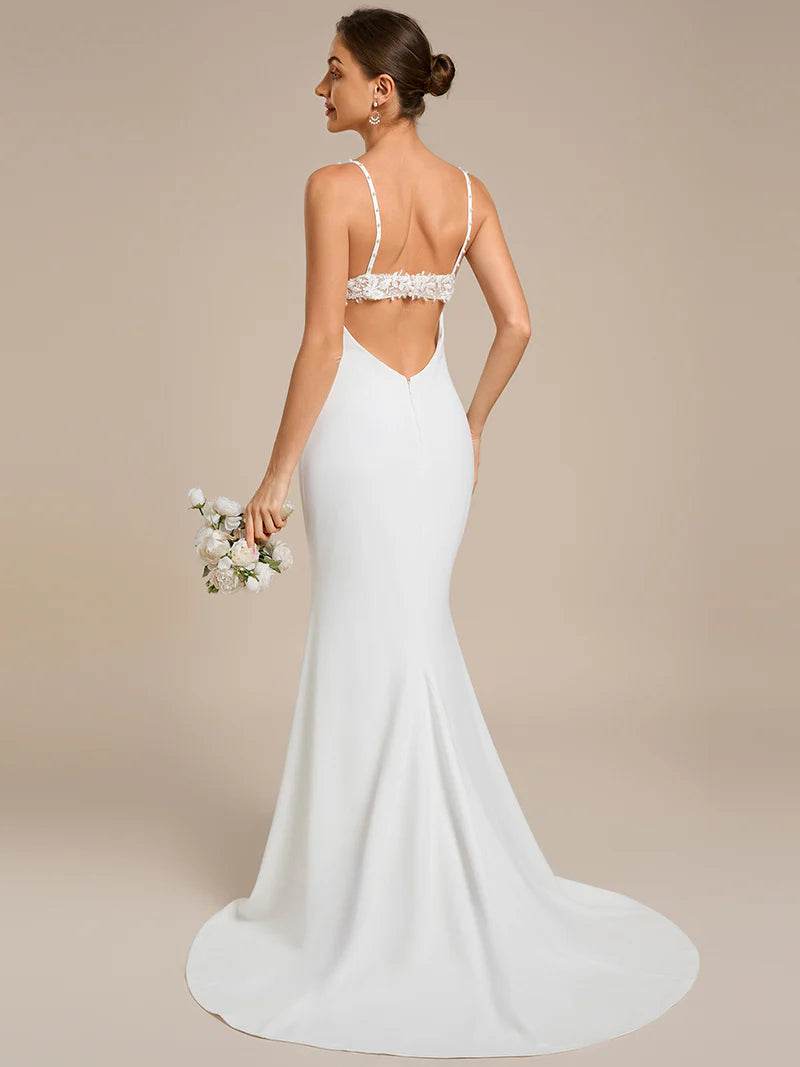 Bodycon Wedding Dress with Square Neckline – Sleeveless, Floor-Length Gown - Biamonde