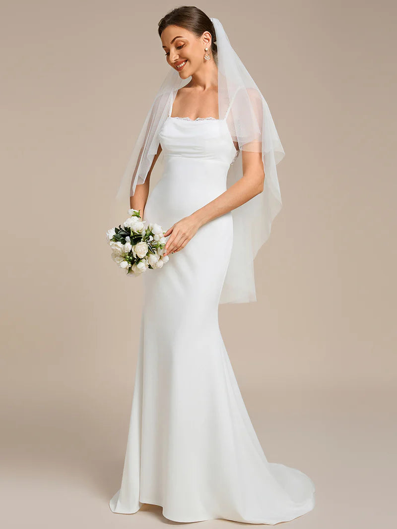 Bodycon Wedding Dress with Square Neckline – Sleeveless, Floor-Length Gown