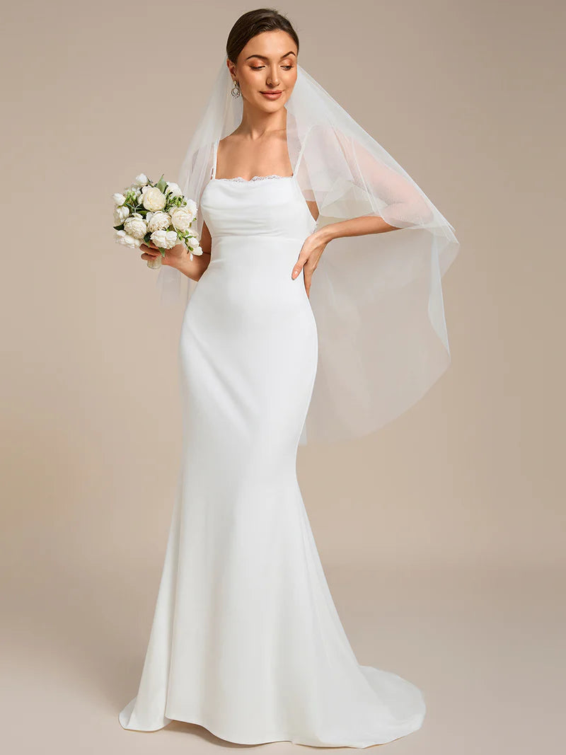 Bodycon Wedding Dress with Square Neckline – Sleeveless, Floor-Length Gown