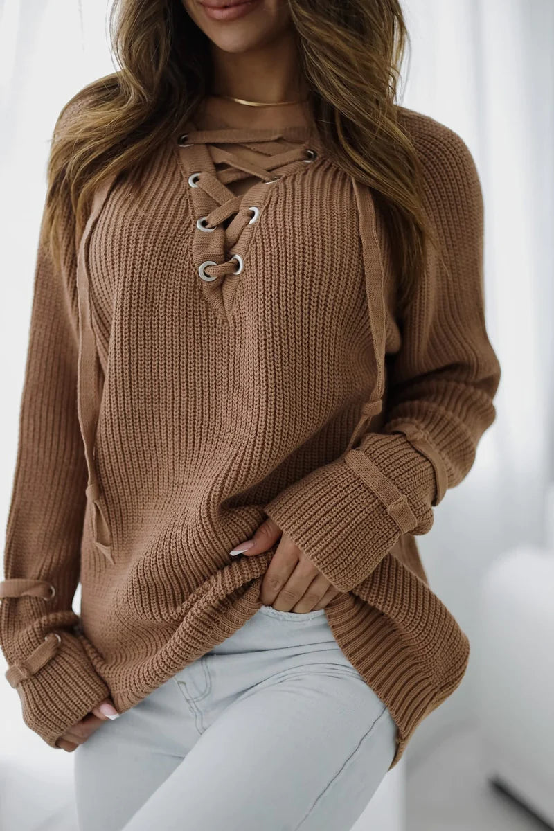 Noemi Knotted Neck Brown Sweater