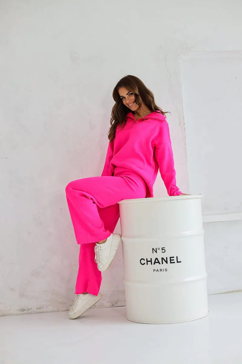 Fuchsia Zip Sweater Set