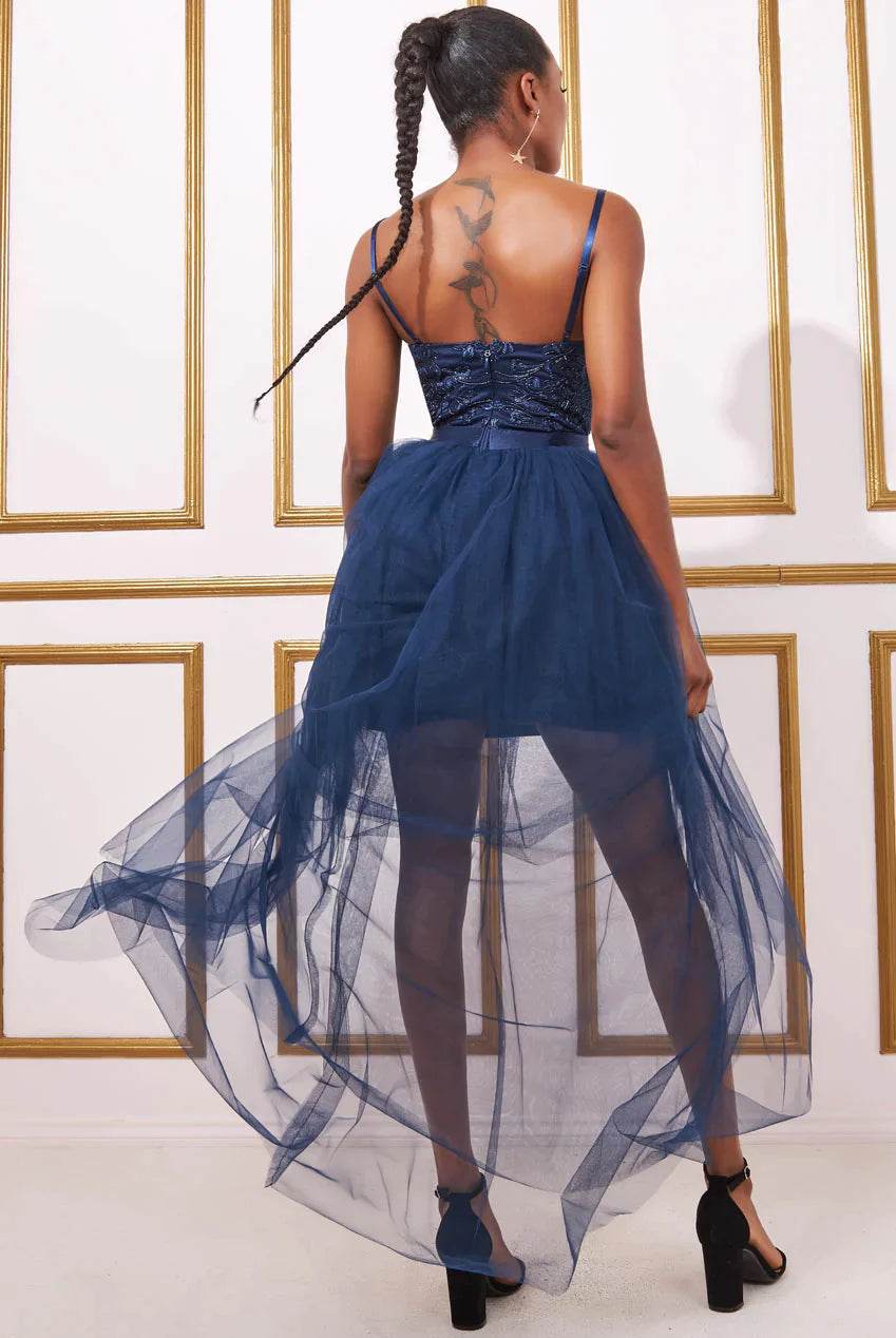Tulle Ballet Skirt With Lace Bodice Hight Low Navy Dress - Biamonde