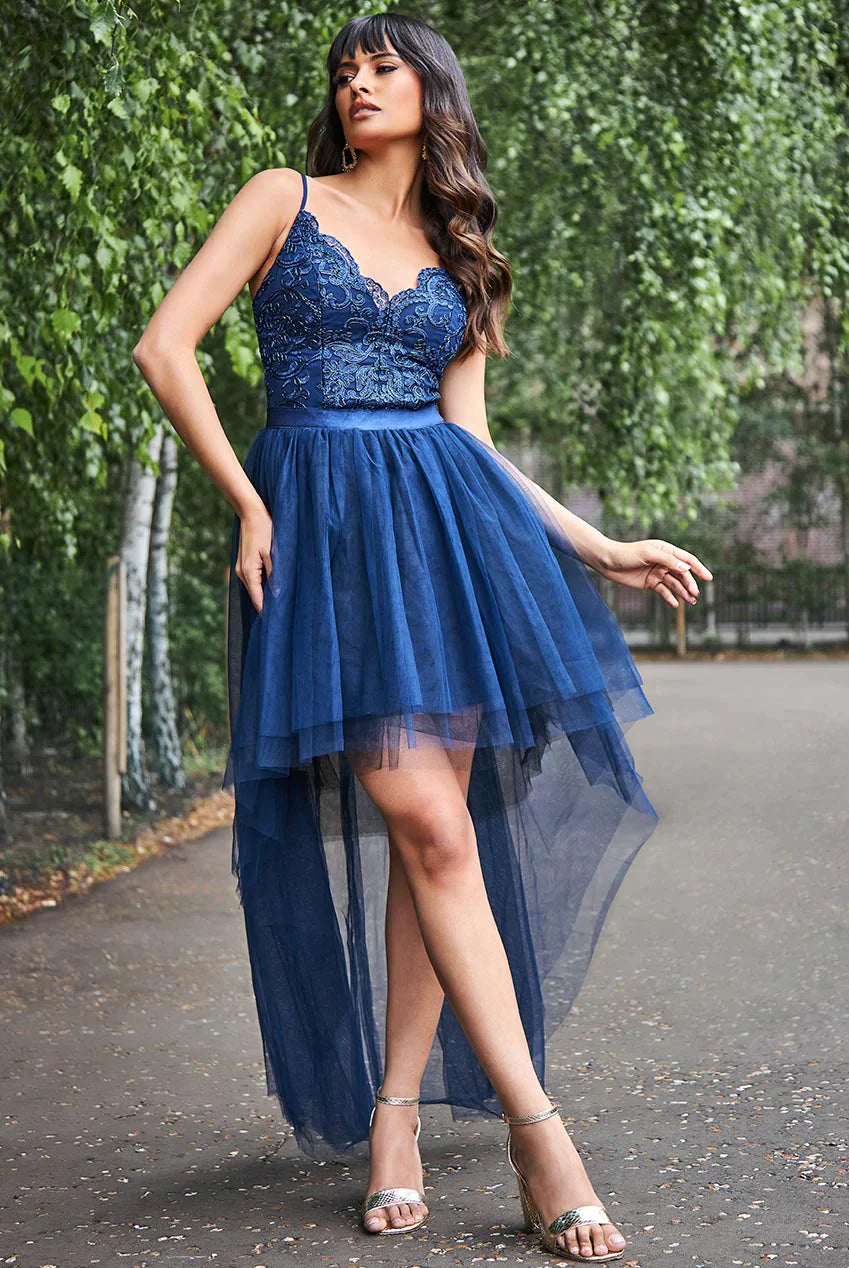 Tulle Ballet Skirt With Lace Bodice Hight Low Navy Dress