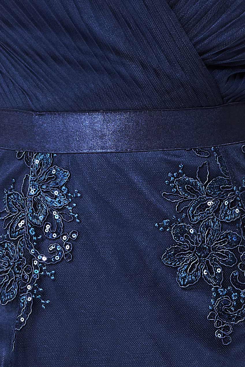 High And Low Dress With Pleated Bodice Maxi Navy Dress