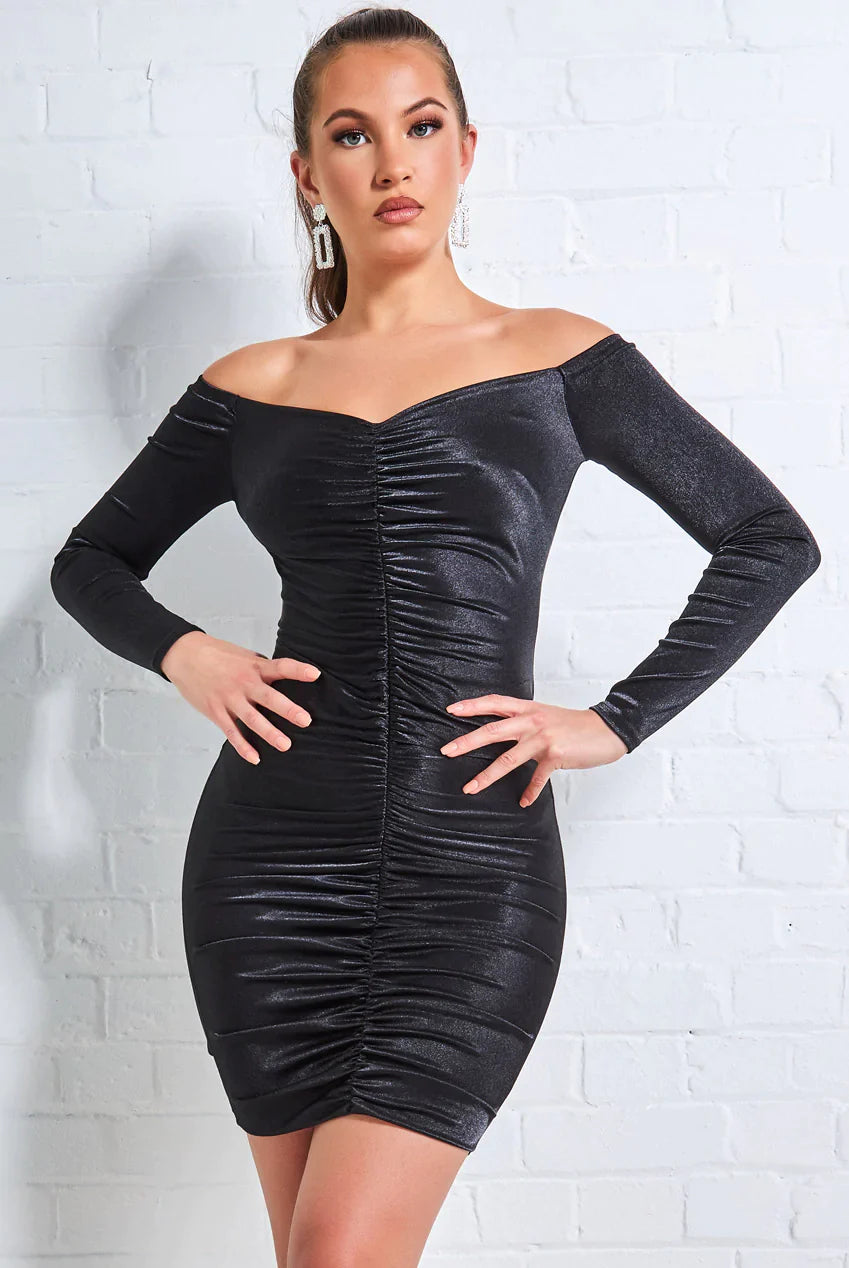 Off The Shoulder Ruched Mini Dress