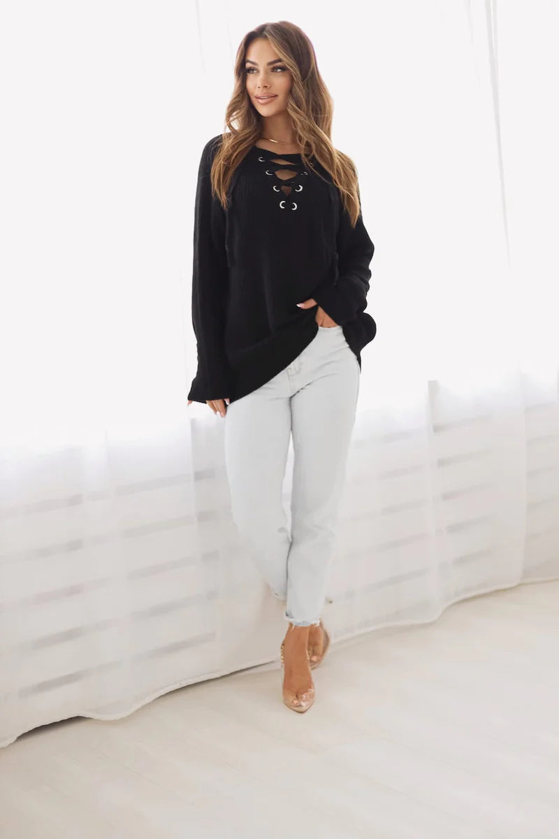 Noemi Tied-Neck Sweater Black