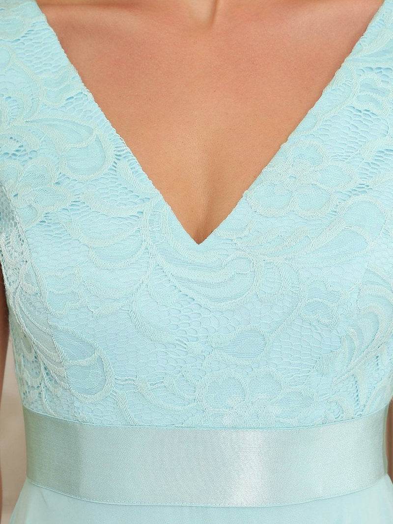 Deep V Neck Asymmetrical Hem Sleeveless Sky Blue Dresses - Biamonde