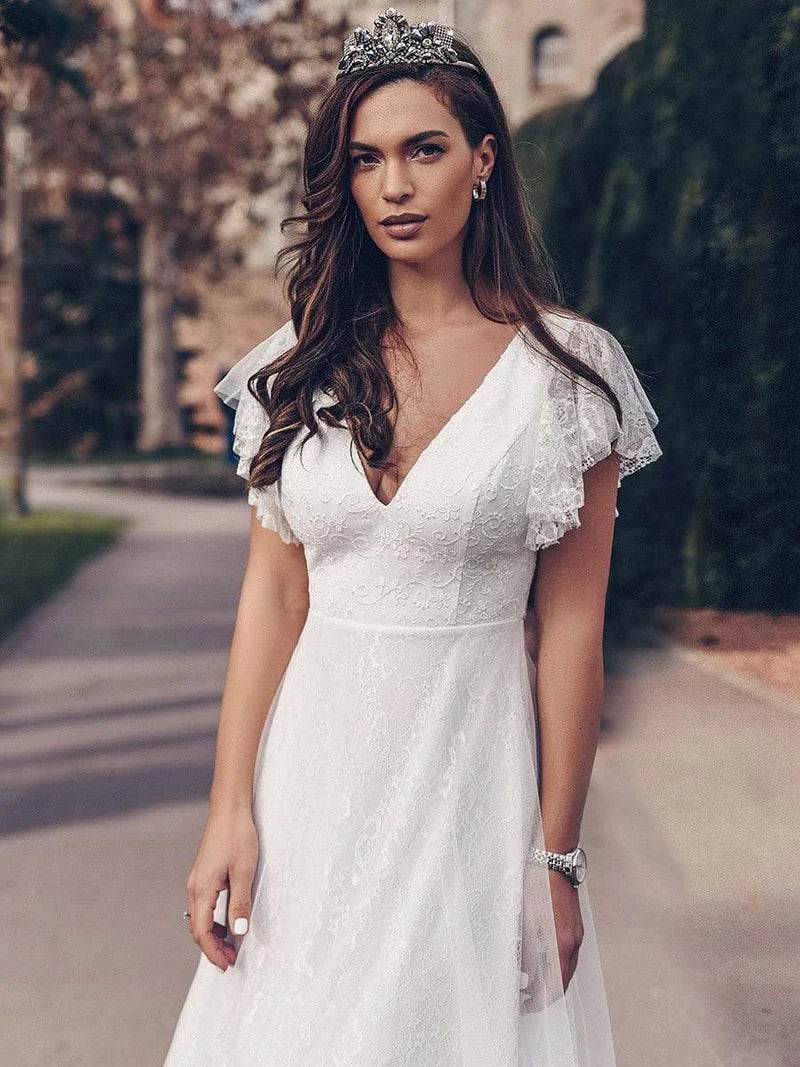 Elegant Maxi Lace Wedding White Dress - Biamonde