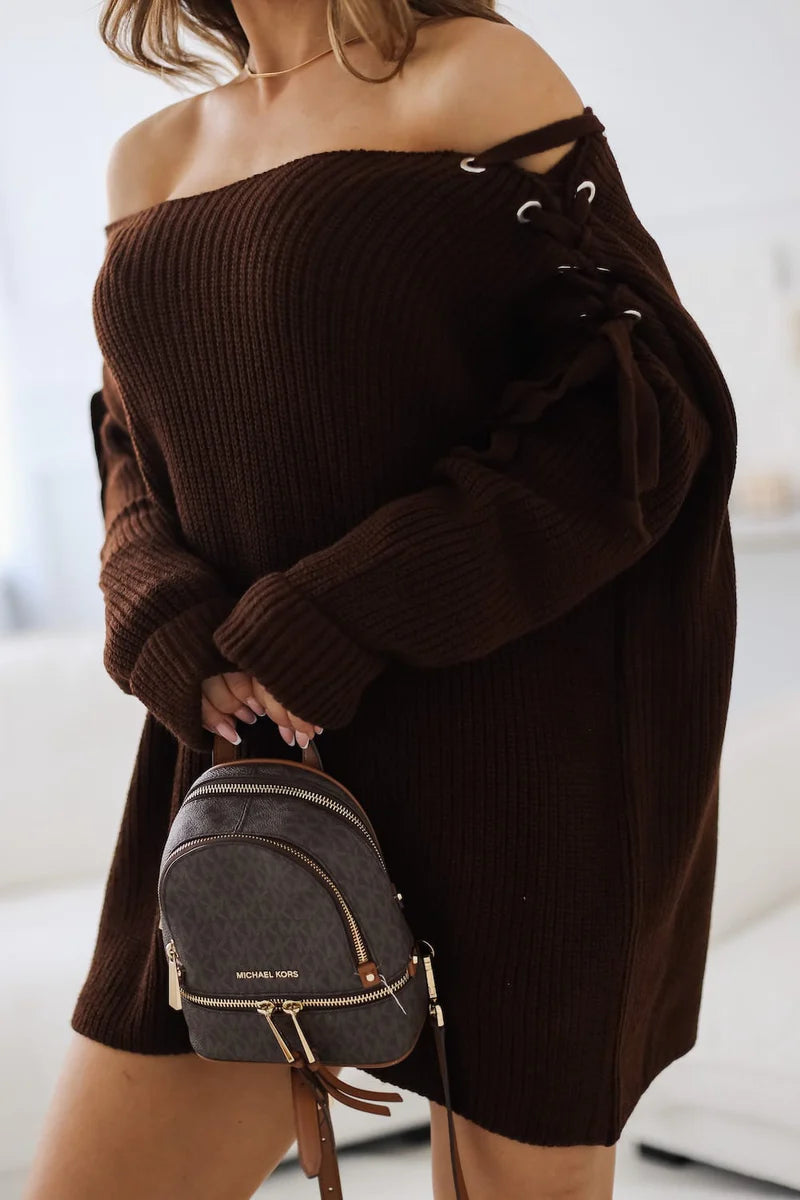 ALEXA Knotted Shoulder Sweater Brown