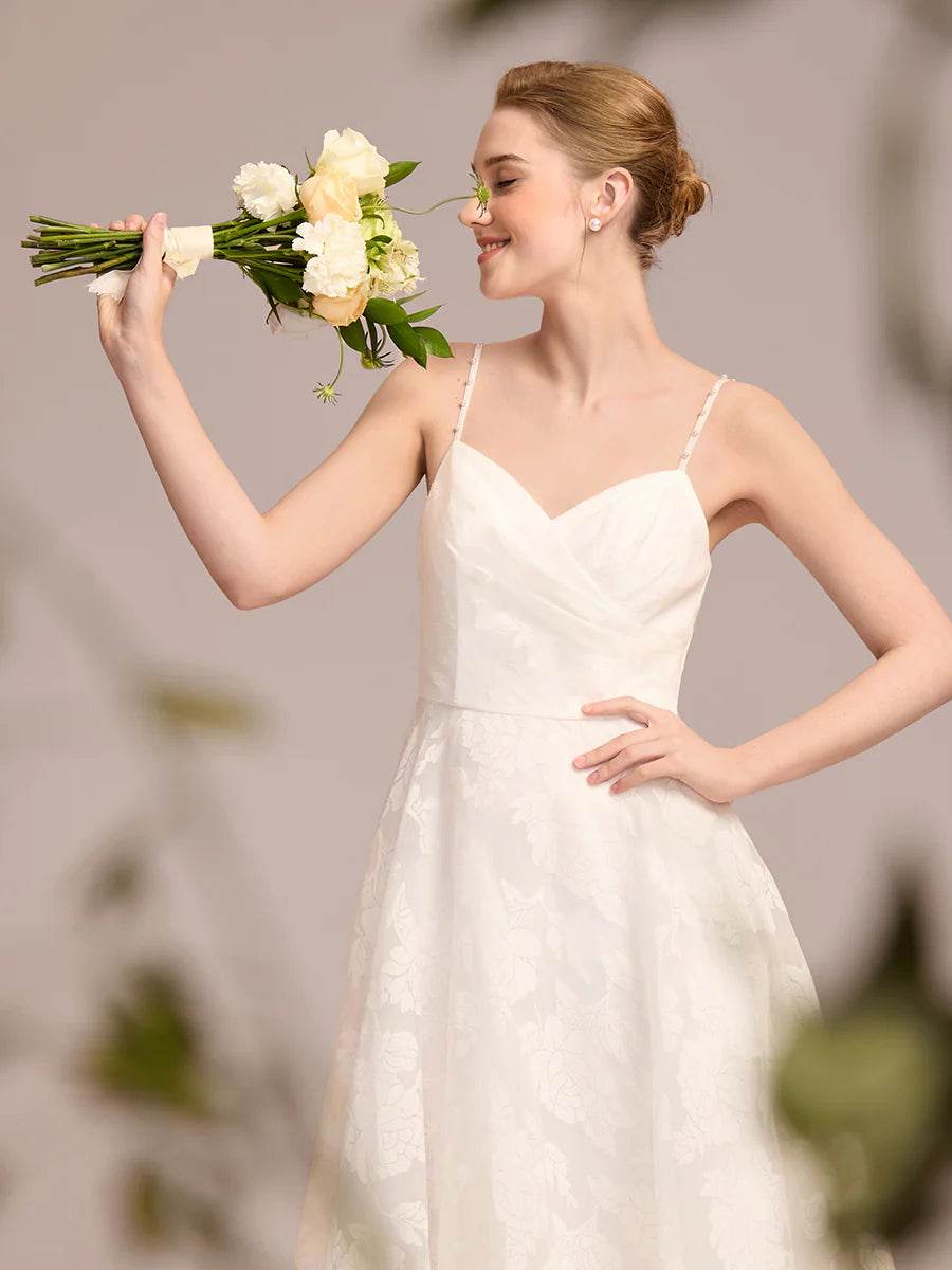 Floral A-Line Bridal Dress – Sweetheart Neckline & Spaghetti Straps - Biamonde