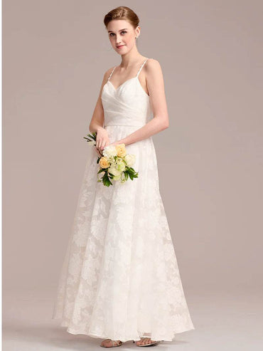 Floral A-Line Bridal Dress – Sweetheart Neckline & Spaghetti Straps - Biamonde