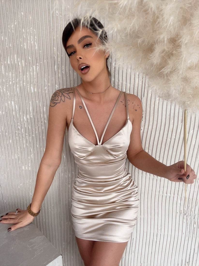 Satin Tight Beige Dress - Biamonde