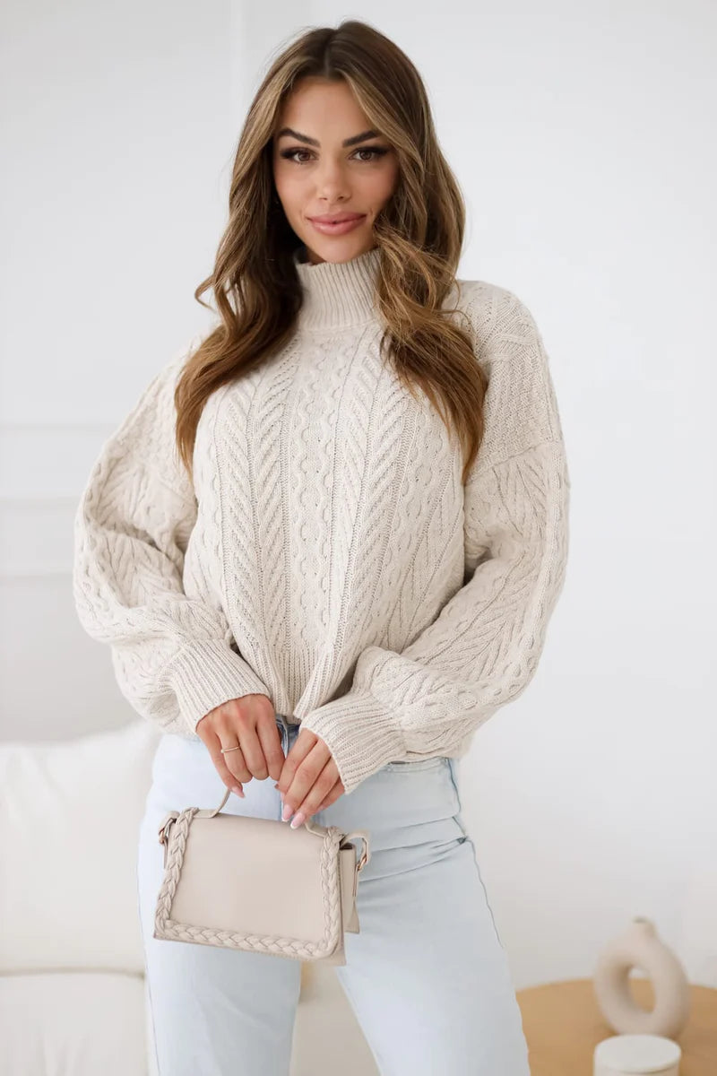 Madison Beige Turtleneck Sweater