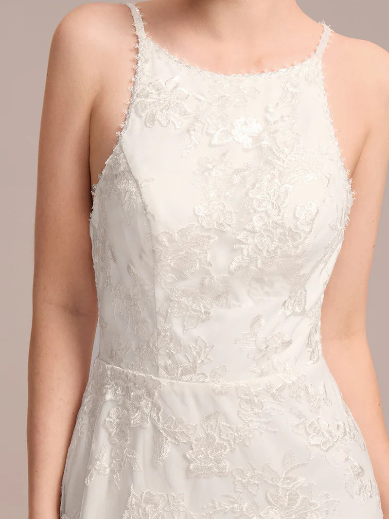 Spaghetti Strap Open-Back Lace Floor-Length Bridal Dress
