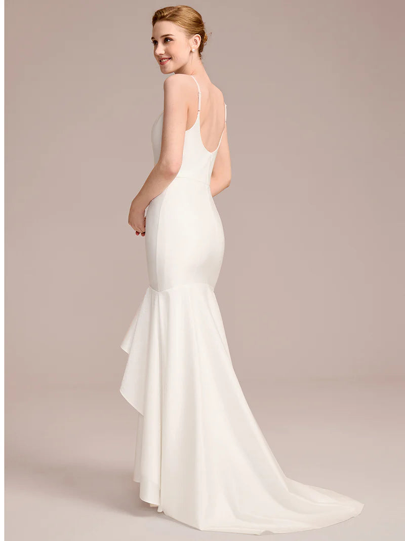 Mermaid Bridal Dress with Spaghetti Straps & V-Neck – Floor-Length Gown