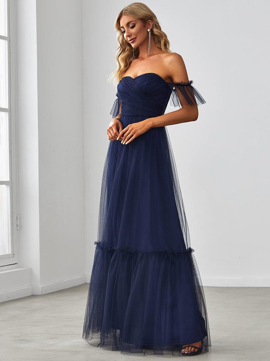 Off the Shoulder Sweetheart Pleated Tulle Dress In Pink
