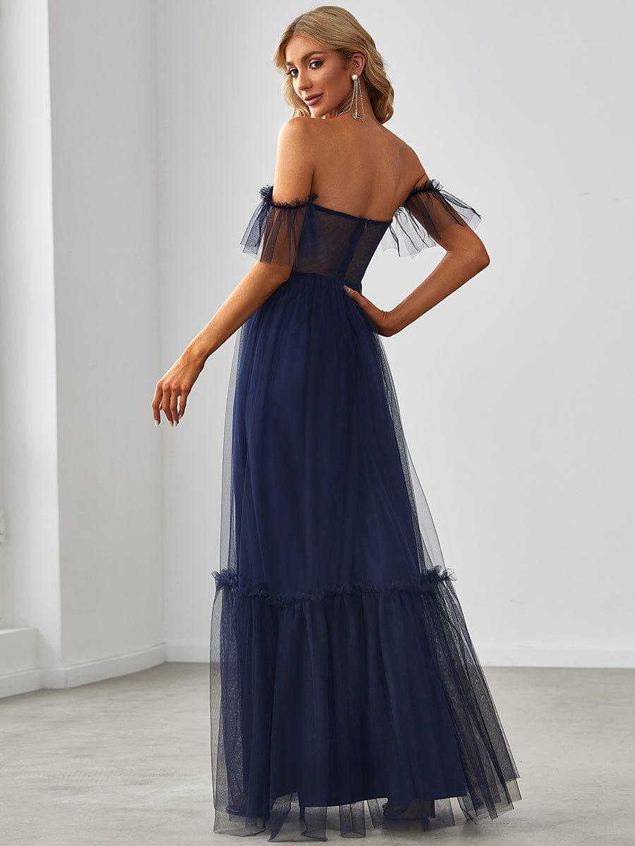 Off the Shoulder Sweetheart Pleated Tulle Dress In Pink