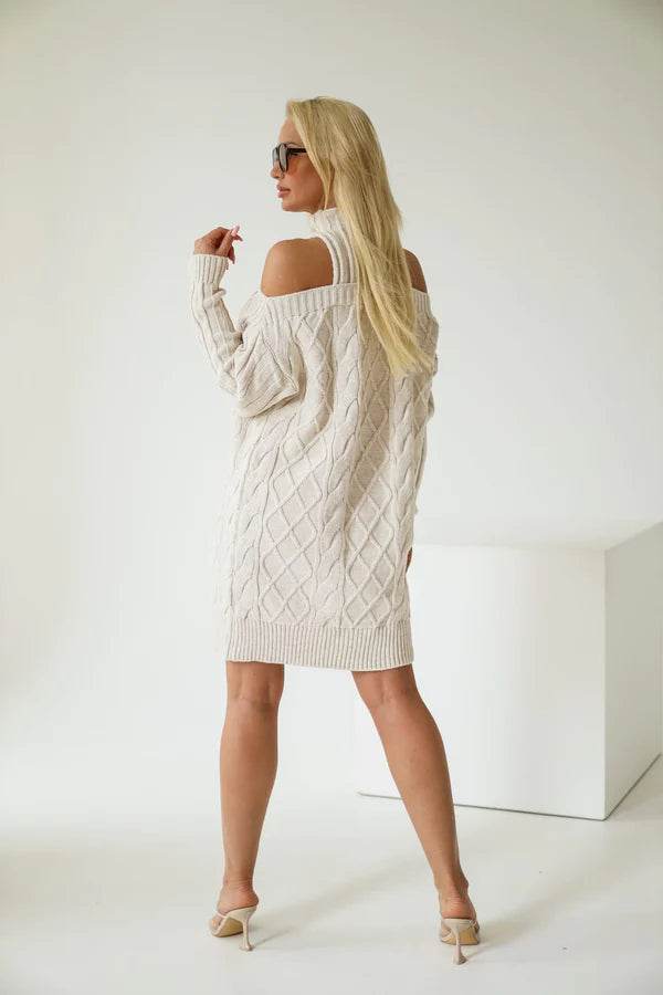 Mystic Beige Sweater Tunic Dress - Biamonde