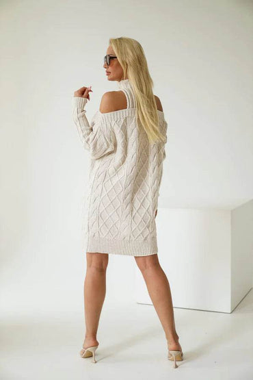 Mystic Beige Sweater Tunic Dress - Biamonde