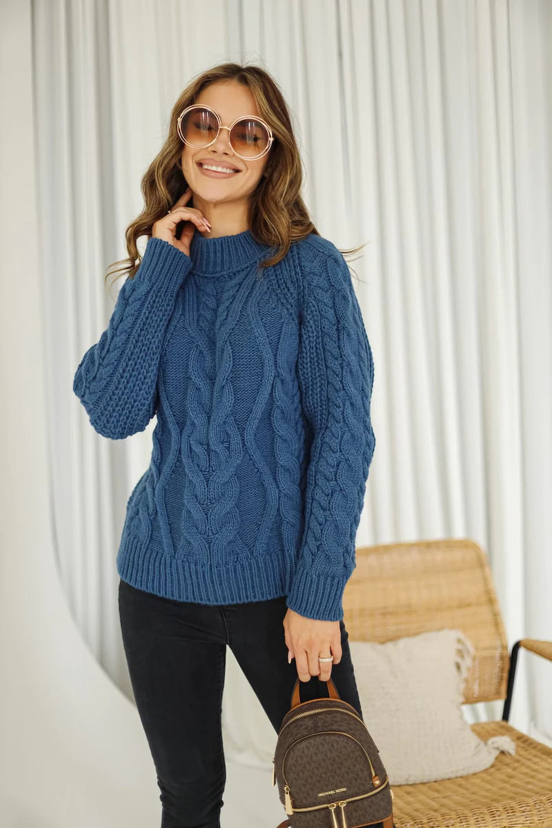 EWA Navy Blue Braided Sweater