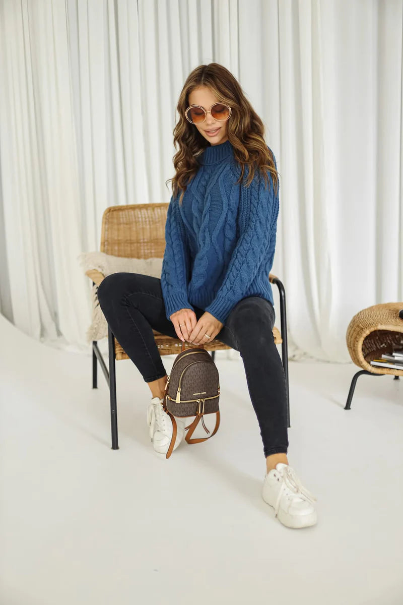 EWA Navy Blue Braided Sweater