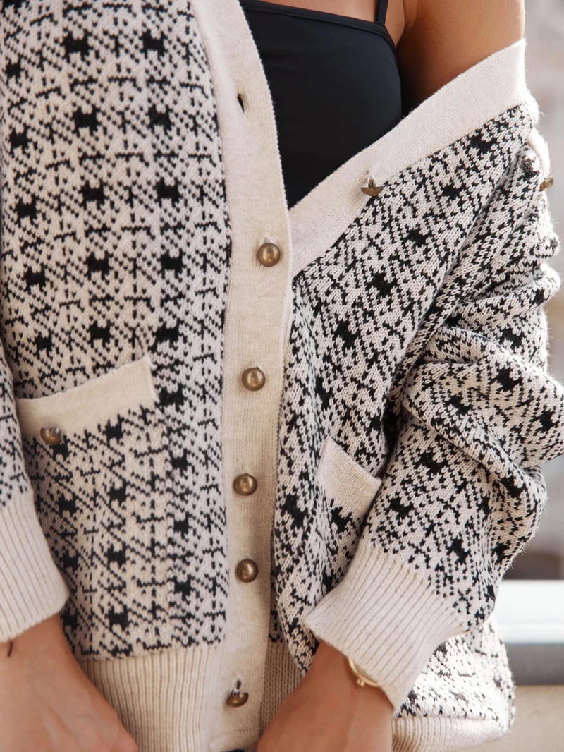 Belamor cream checkered cardigan, soft neutral knit with timeless elegance