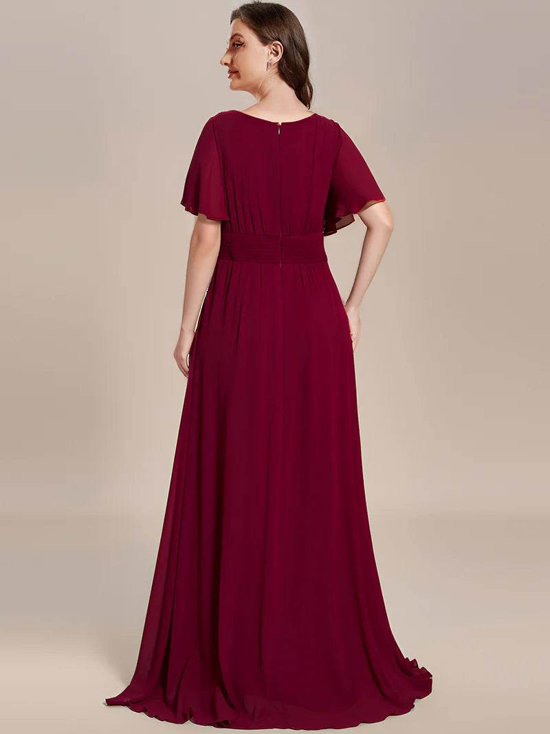 Pleated Bridesmaid Dress – Round Neck Elegant Gown for Weddings - Biamonde