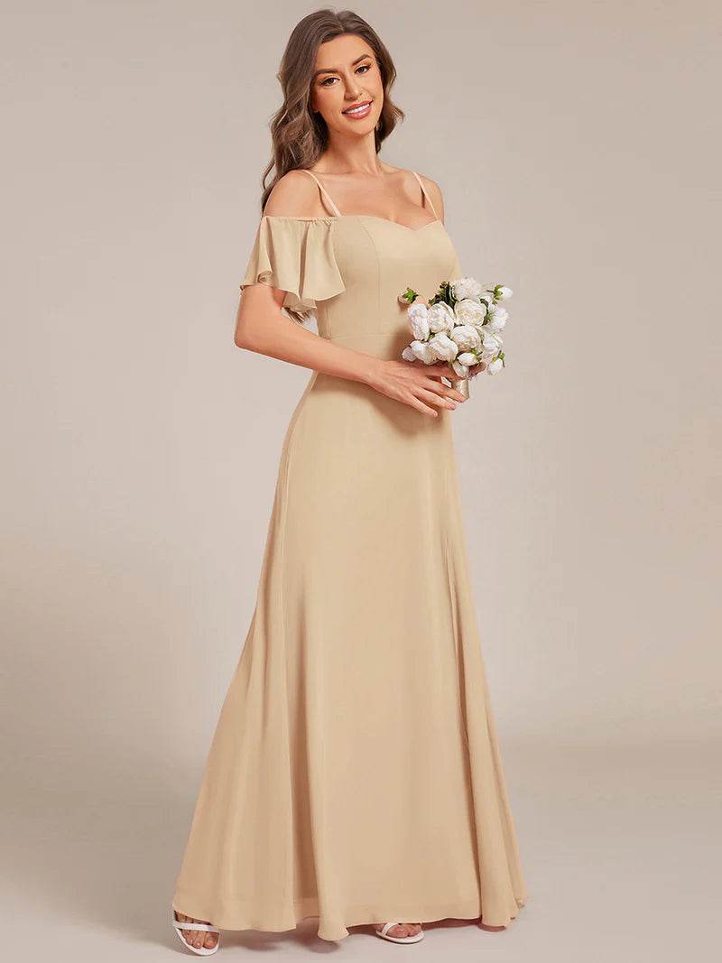 Chiffon Bridesmaid Dress – Spaghetti Straps & High Slit Design - Biamonde