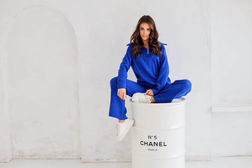 Cornflower Zip Sweater Set – Soft Blue Two-Piece Knit for Cozy Everyday Style - Biamonde