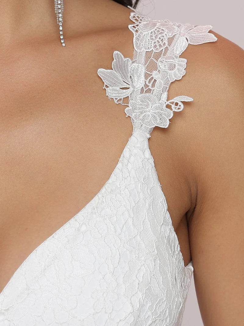 Cream Lace Tulle Wedding Dress – Double V-Neck Romantic Bridal Gown - Biamonde