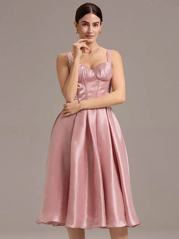 Dusty Rose A-Line Midi Dress with Sleeveless Sweetheart Neckline - Biamonde