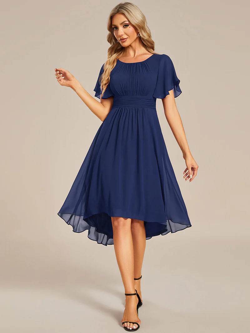 Elegant Lotus Leaf Pleated A-Line Knee-Length Wedding Guest Dress - Biamonde