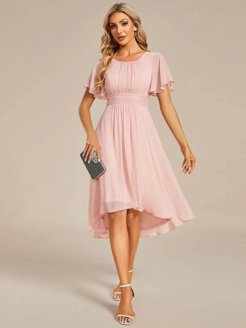 Elegant Lotus Leaf Pleated A-Line Knee-Length Wedding Guest Dress - Biamonde