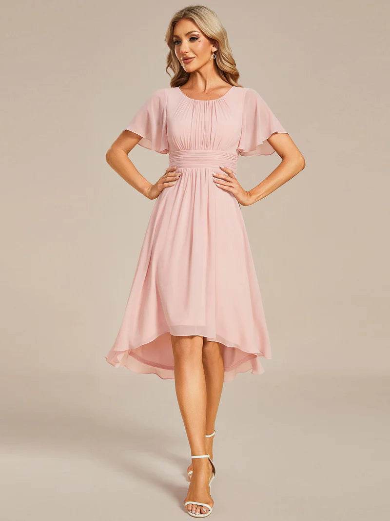 Elegant Lotus Leaf Pleated A-Line Knee-Length Wedding Guest Dress - Biamonde