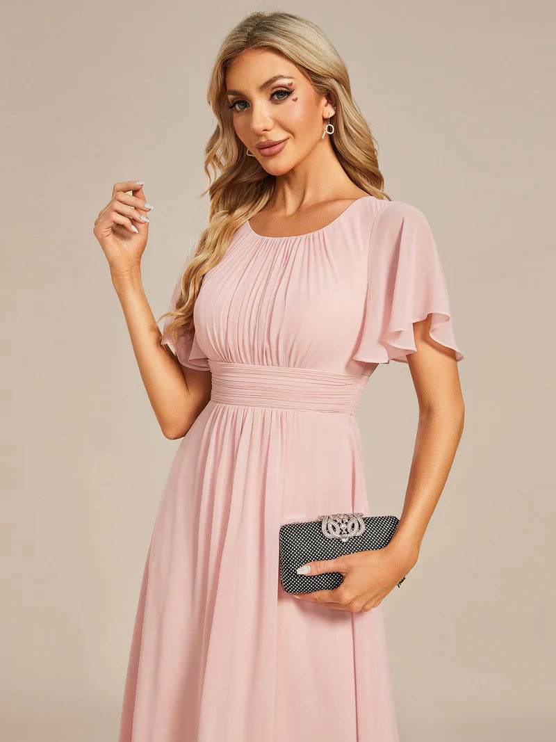 Elegant Lotus Leaf Pleated A-Line Knee-Length Wedding Guest Dress - Biamonde