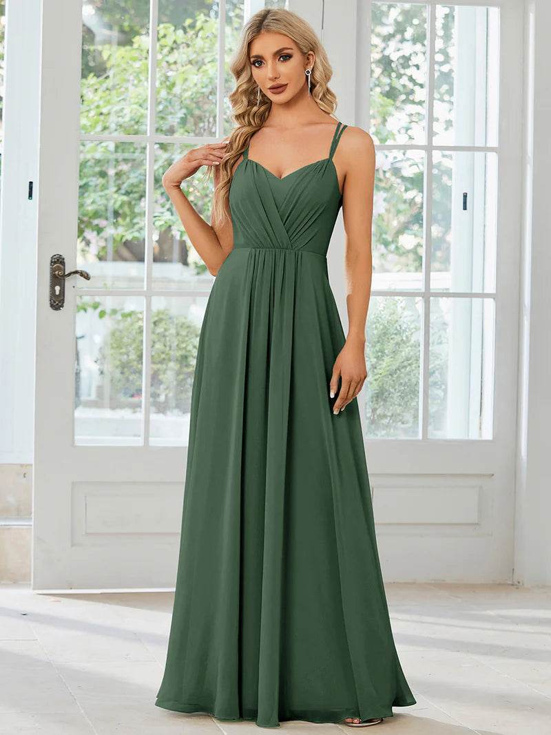 Chiffon Bridesmaid Dress with Lace V-Back – Elegant & Lightweight Gown - Biamonde