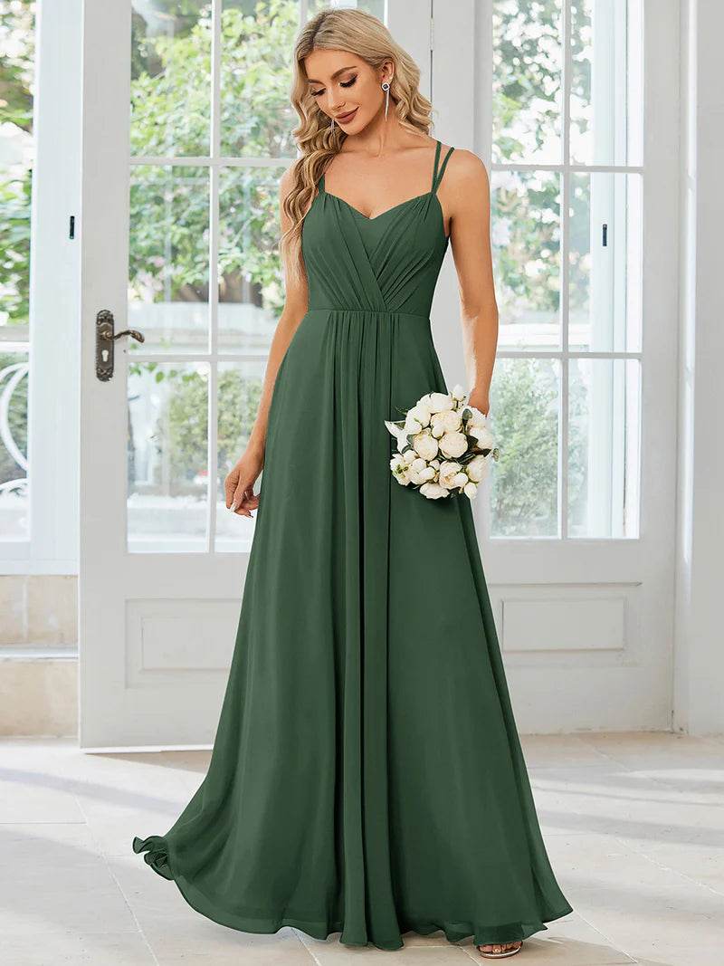 Chiffon Bridesmaid Dress with Lace V-Back – Elegant & Lightweight Gown - Biamonde
