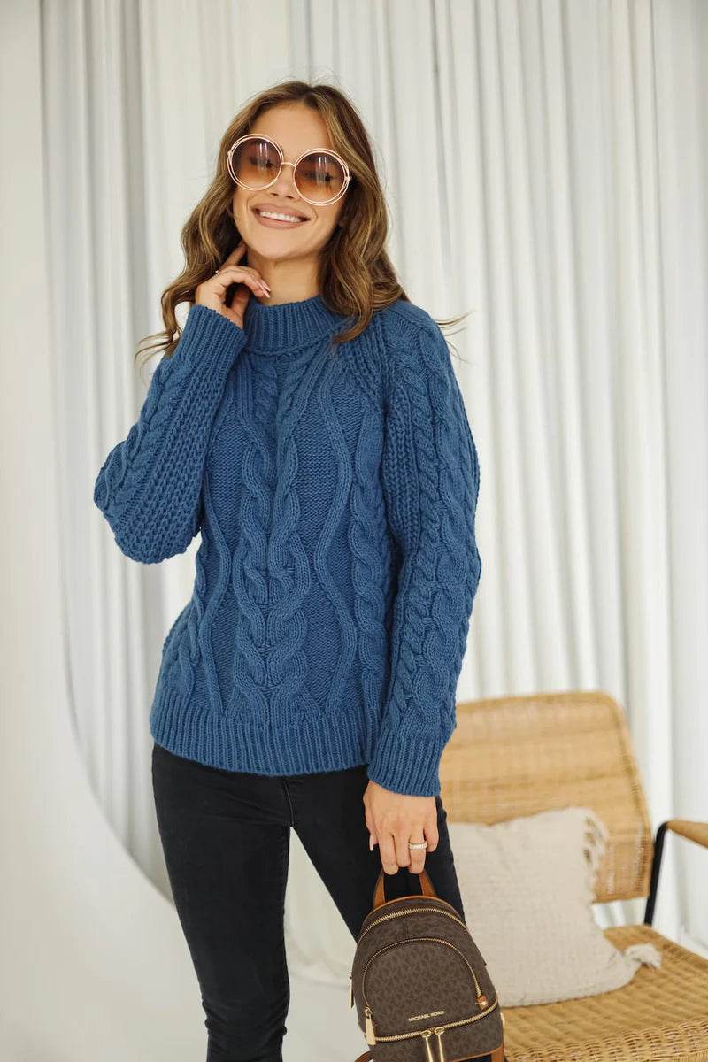 EWA navy blue braided sweater, stylish and cozy knitwear for everyday wear