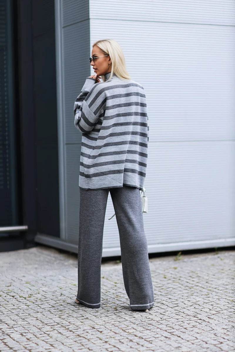 Francesca Grey Striped Set – Effortless Elegance in Soft Two-Piece Knitwear - Biamonde