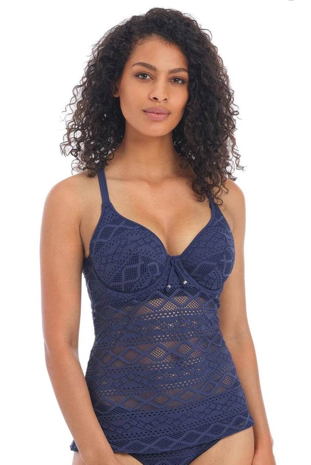 Freya Women’s Sundance Underwired Padded Tankini Top – Cobalt Blue Crochet-Inspired Swimwear - Biamonde