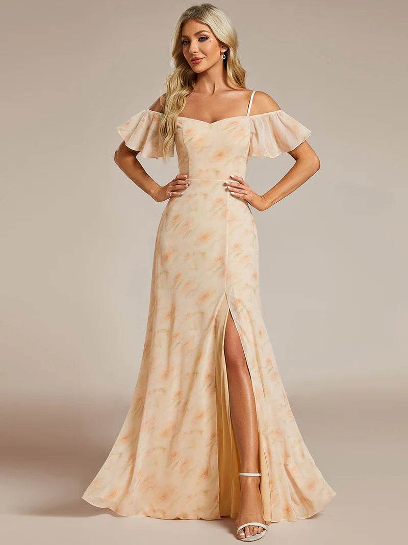 Chiffon Bridesmaid Dress – Spaghetti Straps & High Slit Design - Biamonde