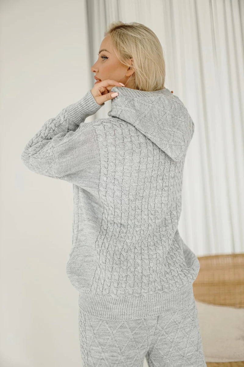 LUSILO gray diamond set, stylish two-piece knitwear with geometric elegance